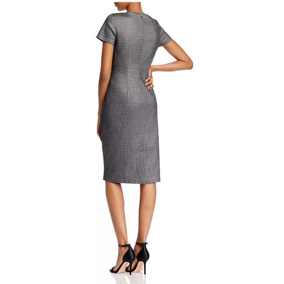 DONNA KARAN New York Asymmetric Pleated Sheath Dress Black/silver Gray Size 16 - Picture 2 of 8